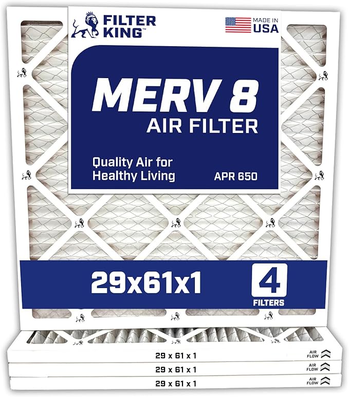 Filter King 29x61x1 Air Filter | 4-PACK | MERV 8 HVAC Pleated A/C Furnace Filters | MADE IN USA | Actual Size: 29 x 61 x .75"