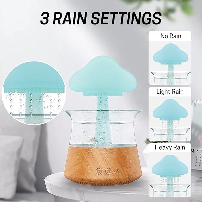 Rain Water Drop Humidifier - Mushroom Cloud Lamp Humidifier, Essential Oil Diffusers, 300ml White Noise Aromatherapy Diffusers with 7 Colors Cloud Lights for Home, Large Room, Office - Wood Grain
