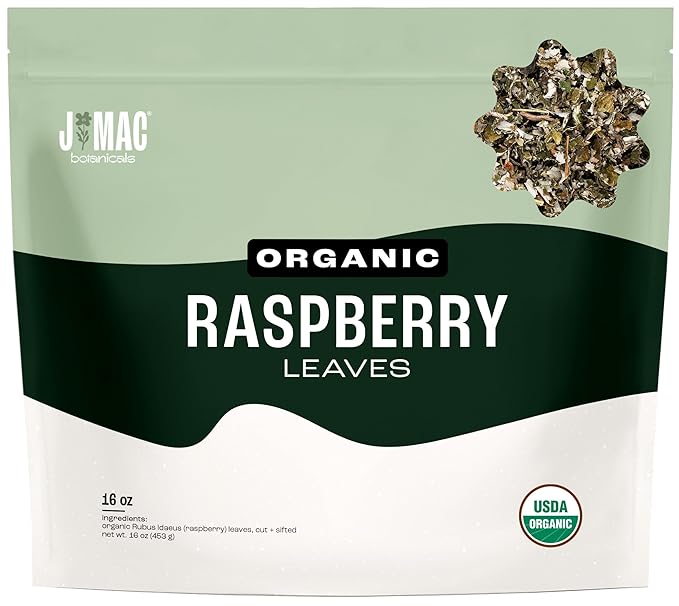 J Mac Botanicals, Organic Red Raspberry Leaf, Herbal tea (16 ounce bag 200+ cups) cut & sifted dried leaf-FlexoryFit