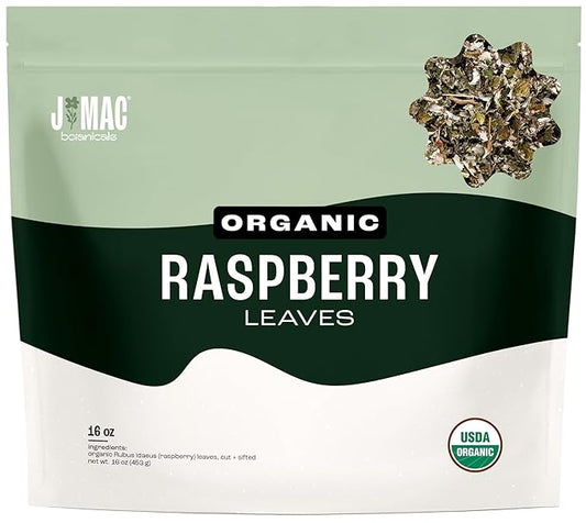 J Mac Botanicals, Organic Red Raspberry Leaf, Herbal tea (16 ounce bag 200+ cups) cut & sifted dried leaf-FlexoryFit