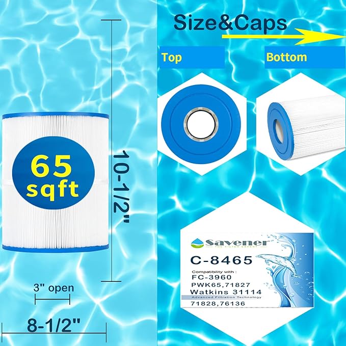 C-8465 Spa Filter Cartridge Replacement for Watkins 31114, Hot Spot Spa Filter, FC-3960, 71827, 71828, 80651, Watkins 65 sq.ft. 1 Pack