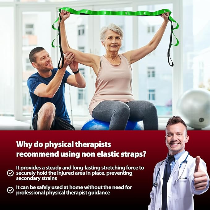 Stretching Strap with 10 Loops-Yoga Strap for Physical Therapy,Home Workout,Pilate & Flexibility Training,Non Elastic Exercise Stretch Band for Hamstring,Leg Stretcher Belt,Flexibility Fascia-FlexoryFit