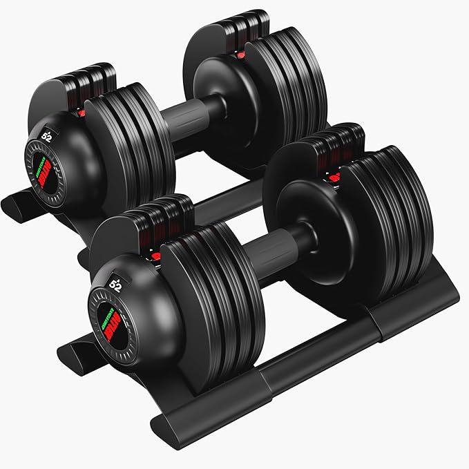 Adjustable Dumbbell,22LBS 44LBS 52LBS Dumbbell Set with Tray for Fitness, Fast Adjust Weight by Turning Anti-Slip Handle, Safety with 8 Lock Slots, Suitable for Men and Women-FlexoryFit