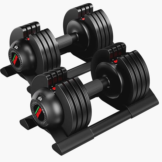 Adjustable Dumbbell,22LBS 44LBS 52LBS Dumbbell Set with Tray for Fitness, Fast Adjust Weight by Turning Anti-Slip Handle, Safety with 8 Lock Slots, Suitable for Men and Women-FlexoryFit