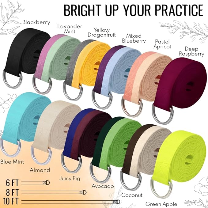 TECEUM Yoga Strap & Mat Strap – 2 IN 1 – Cotton – 6 ft 8 ft 10 ft (30+ colors) – Adjustable Non-Slip Belt for Yoga, Pilates, Stretching, Physical Therapy, Fitness & Home Workout – For Carrying Mats-FlexoryFit
