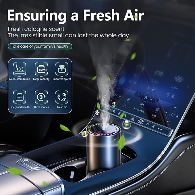 Smart Car air Fragrance/Car air freshener/Fragrance Diffuser for Auto Home Office Bedroom,Auto On/Off,3-Modes Adjustable, Built-in Battery,Starry Light,Lasts for 24 Weeks,Cologne