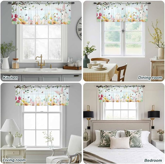 Easter Sheer Valances for Windows 54"x18", Light Filtering Kitchen Curtains - Image 5