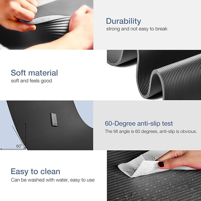 Thick Yoga Mat Non Slip, Large Size 72" L x 32" W x 0.6" TH, Premium Exercise & Fitness Mat with Carrying Strap and Bag, Workout Mats for Home-FlexoryFit