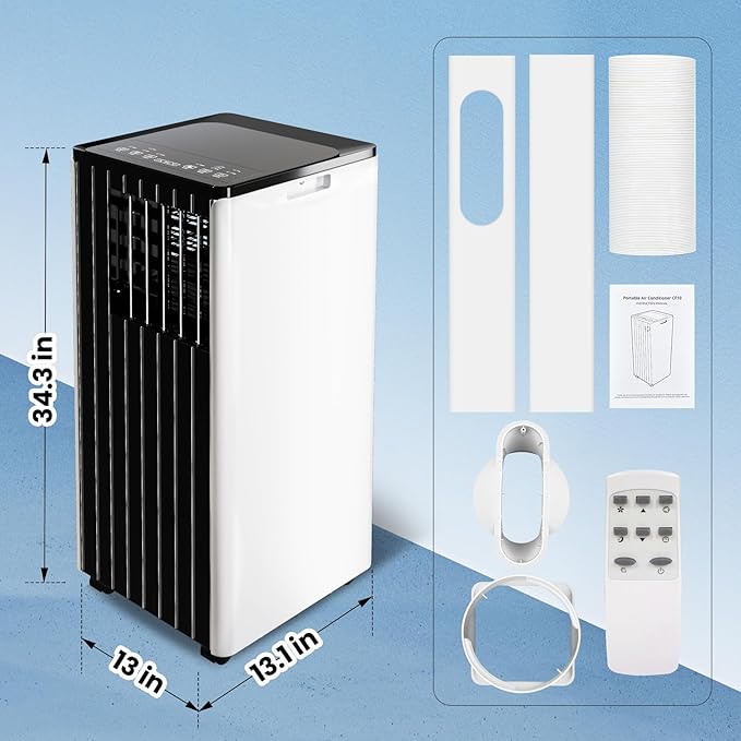8000 BTU Portable Air Conditioner for Rooms up to 350 Sq. Ft, 3-in-1 Cooling, Dehumidifier & Fan with Quiet Operation, Efficient Cooling, Sleep Mode, 24-Hour Timer & Remote Control, Black Top