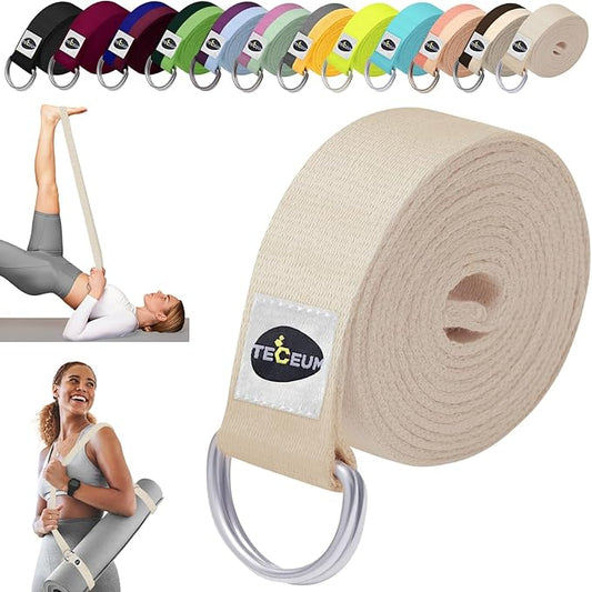 TECEUM Yoga Strap & Mat Strap – 2 IN 1 – Cotton – 6 ft 8 ft 10 ft (30+ colors) – Adjustable Non-Slip Belt for Yoga, Pilates, Stretching, Physical Therapy, Fitness & Home Workout – For Carrying Mats-FlexoryFit