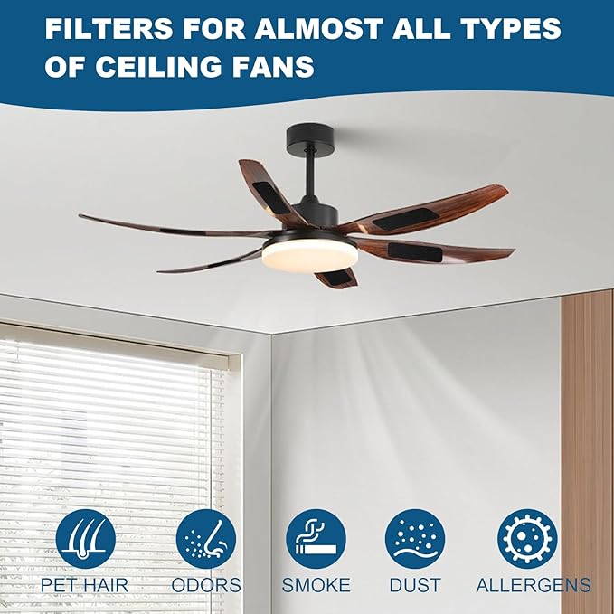 Storystore 22 Pack Ceiling Fan Filters for Blades - 3.5" x 10" Activated Coconut Carbon Filters for Fan, Self-Adhesive Filter Pads, Universal Fit Most Standard Household Fans (Black)
