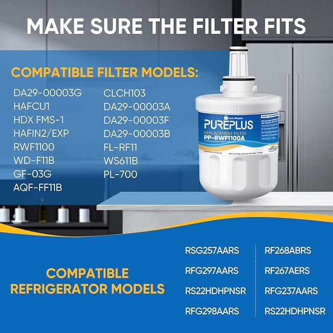 PUREPLUS Refrigerator Water Filter Replacement for DA29-00003G, DA29-00003B, DA29-00003F, DA29-00003A, Aqua-Pure Plus,HAFCU1, HDX FMS-1, RSG257AARS, RFG237AARS, RFG297AARS, RS22HDHPNSR,RWF1100A,4Pack