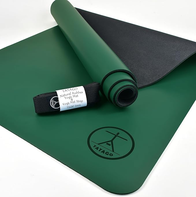 Tatago Hot Yoga Mat Non Slip-Professional Grade Natural Rubber Yoga Mat, Pliates Mat, Stretching Mat or exercise mats for home workout. Nonslip for Hot and Sweaty Classes. Includes Yoga Strap for Carrying and Stretching too.-FlexoryFit