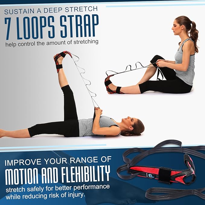 Foot Calf stretcher for Plantar Fasciitis, Achilles Tendonitis, Heel Spurs, Drop Foot. Yoga Stretching Strap for Leg, Thigh and Hamstring (Red)-FlexoryFit