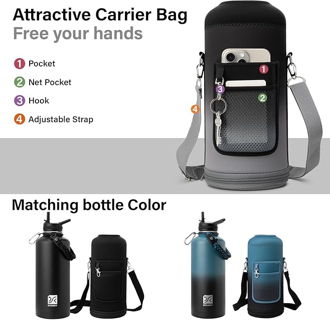 Insulated Water Bottle | Thickened Stainless Steel for Gym and Hiking with Straw, Carrier Bag, Handle Strap | BPA-Free 87 oz-FlexoryFit