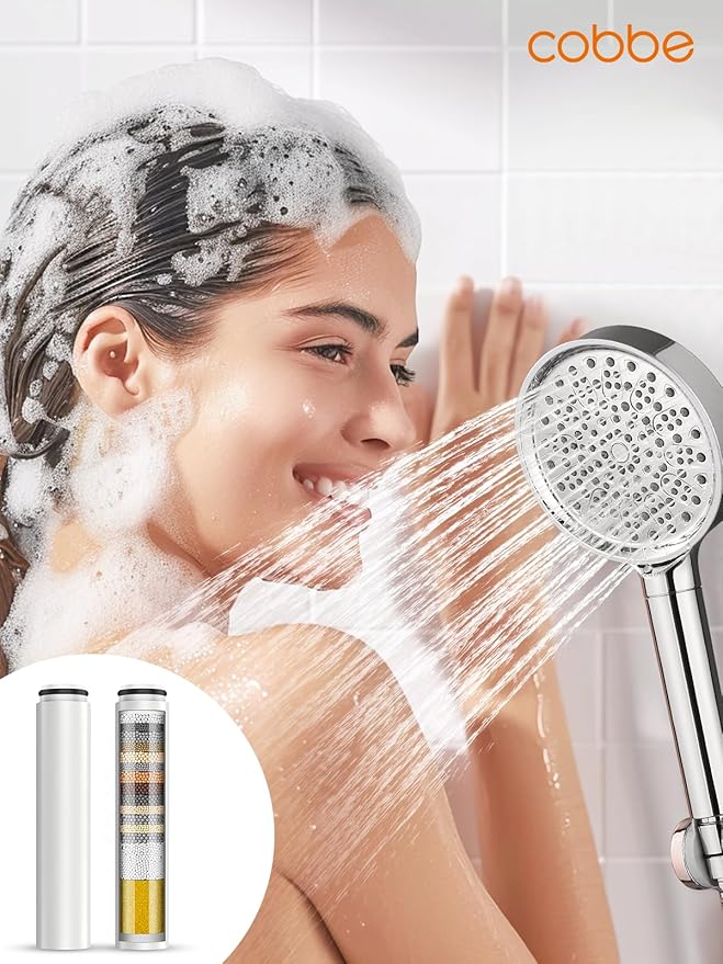 Cobbe 2 Pack Replacement Filters for Handheld Shower Head - Water Softener Filters Beads for Hard Water - Remove Chlorine - Reduces Dry Itchy Skin