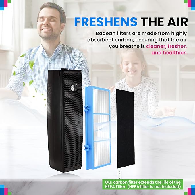 Bagean Activated Carbon Pre Filter 9.5" x 4.1" Compatible with Bionaire & Holmes AER1 Filter Replacement - Fits AER 1 Holmes Air Purifier Filters - Removes Odors and Freshen the Air (8-Pack)