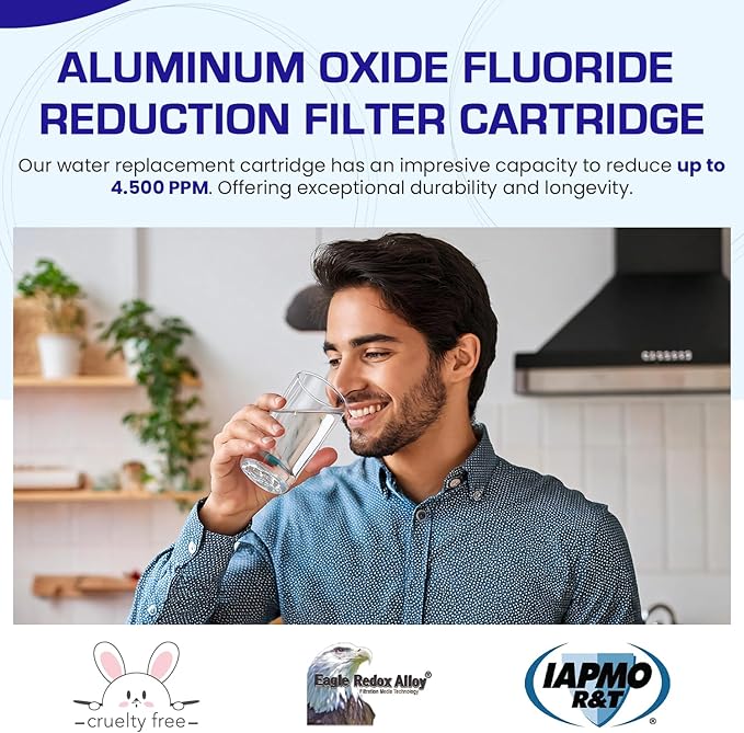 Crystal Quest Aluminum Oxide Fluoride Reduction Filter Cartridge, 2-7/8” x 9-3/4, Advanced Media, 0.5 GPM Flow Rate, Reduces Fluoride Up to 4,500 ppm, Long-Lasting, Easy Installation & Maintenance