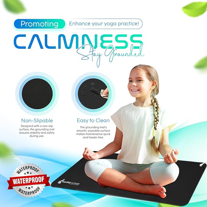 Grounding Mat for Feet, Chair & Yoga | Earthing Grounding Mat for Pain Anxiety Pain Relief, Inflammation | Spacious Grounding Pads for Sleep & Wellness | Includes Grounding Tester, Cable & Mat Tester-FlexoryFit