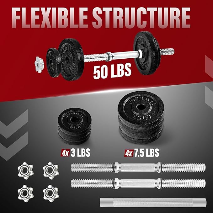 Yes4All Old School Adjustable Dumbbell Set with Weight Plates, Star Lock Collars/Connector, 40lbs to 200lbs Adjustable Weight Plates Set-FlexoryFit