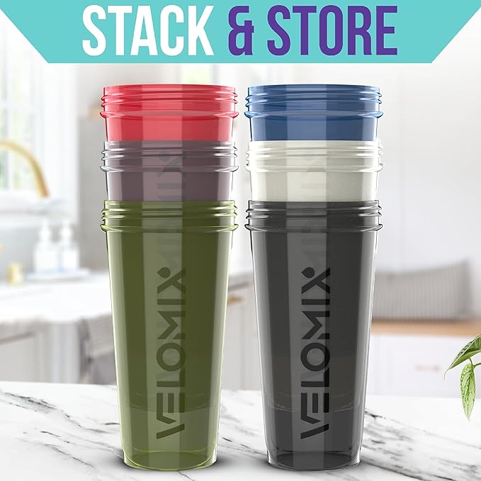 '-6 PACK- Shaker Cups for Protein Shakes 28 oz - 6x Wire Whisk | Leak Proof Protein Shaker Bottle for Protein Shakes, Shaker Bottle Pack for Pre & Post Workout (Stealth Edition)-FlexoryFit