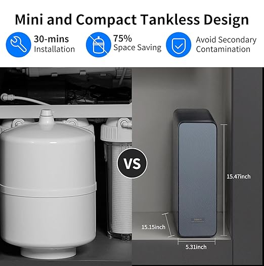TOKIT UV Reverse Osmosis Water Filter, U2 Pro Alkaline Mineral Under Sink Water Filter System, Tankless RO Filtration, 600 GPD High Flow, NSF/ANSI 58, 2:1 Pure to Drain, Reduce TDS, 2 Way Faucet