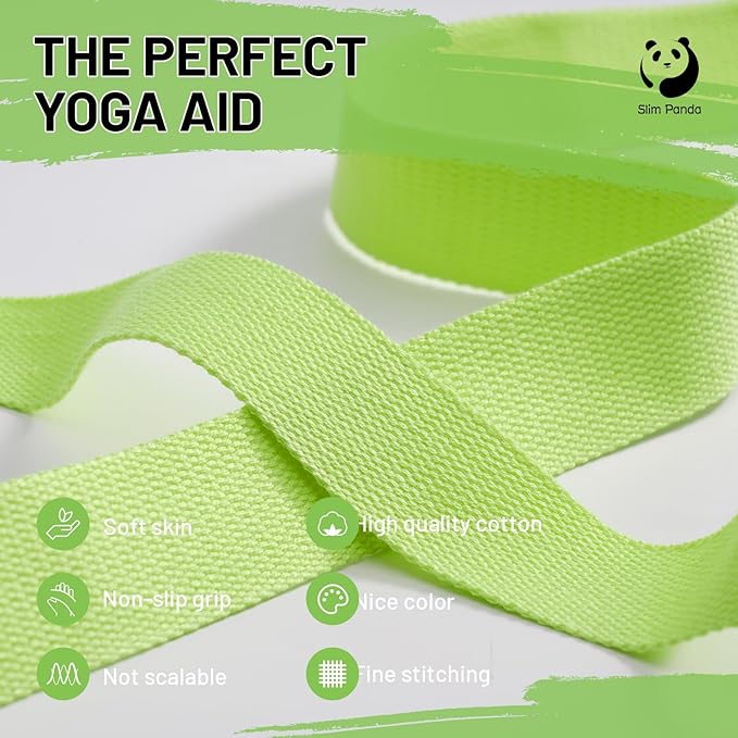 Slim Panda Yoga Strap for Stretching,Cotton Yoga Strap with Adjustable D-Ring Buckle,Non-Elastic Yoga Belt for Pilates,Gym Workouts,Physical Therapy,Improve Flexibility-FlexoryFit