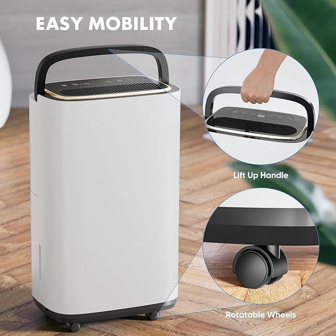 Sweetcrispy 4,500 Sq. Ft. Dehumidifier for Basement, 50 Pints Dehumidifiers for Home with Drain Hose, 1.58 Gallon Water Tank Portable Quiet Moisture Remover, Ideal for Whole House, Bedroom & Bathroom