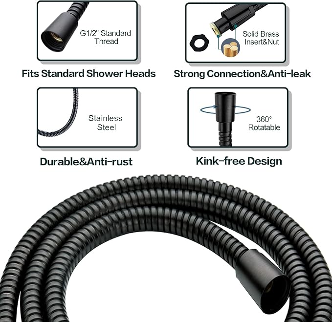 BRIGHT SHOWERS High Pressure Shower Head with Handheld, Oil Rubbed Bronze Dual Showerhead Combo with Rainfall Spray, Detachable Hand Held Shower, 60" Stainless Steel Hose