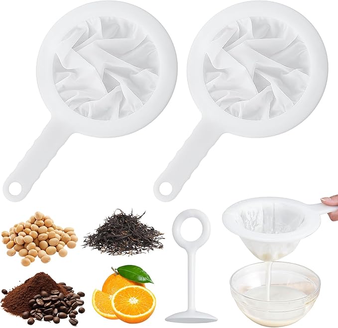 2 Pack Fine Nylon Mesh Strainer,Reusable Mesh Filter Bags for Filter NutMilk, Coffee, Milk, Butter, Juices and Fresh Cheese (400 Mesh)