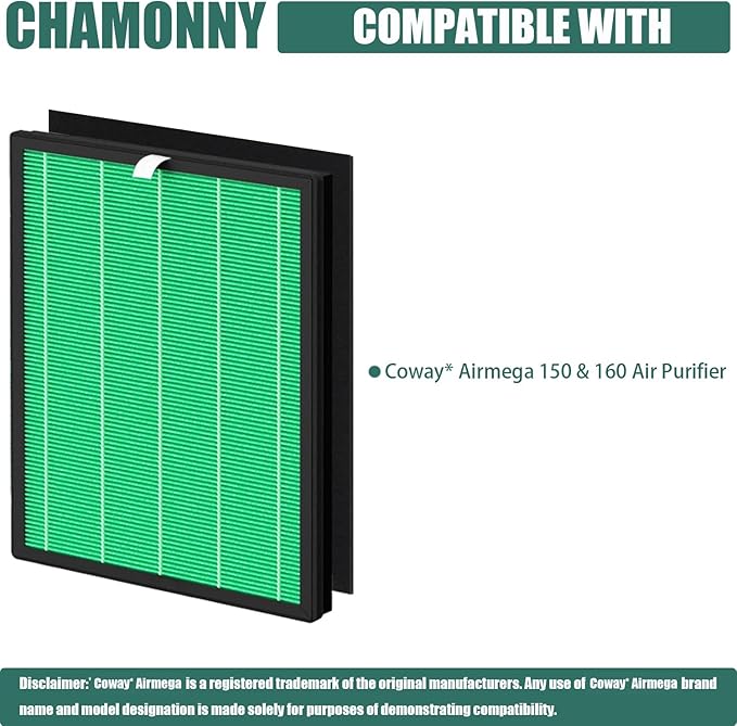 Airmega 150 Filter Replacement, Compatible with Coway Airmega 150 Air Purifier, 2 Green True HEPA and 8 Active Carbon Filter, AP-1019C-FP