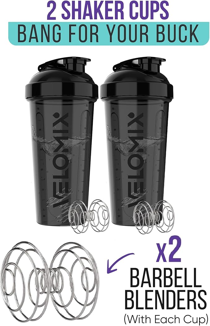 '-2 Pack- 28 oz Protein Shaker Bottles for Protein Mixes - 2x Wire Whisk | Leak Proof Shaker Cups for Protein Shakes | Protein Shaker Bottle Pack | Shakers for Protein Shakes - 2xBlack-FlexoryFit