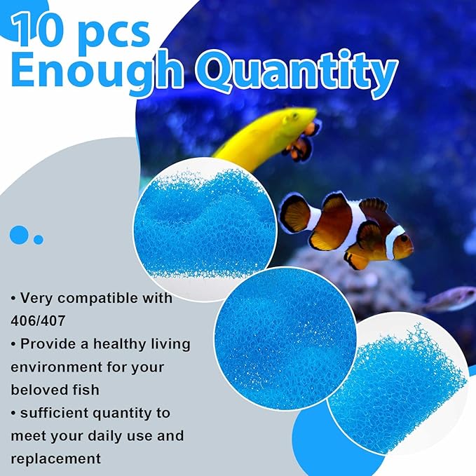 Maxcheck 20 Pcs Bio Sponge Foam Compatible with 406/407 Foam Filters Media Replacement Sponges for Aquarium Filters Fish Tank Accessories, Blue