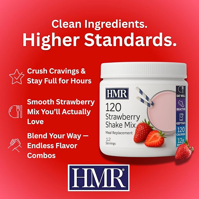 HMR 120 Shake Meal Replacement Powder | Strawberry Shake Mix to Support Healthy Weight Loss | 12g of Protein | Nutritional Drink | Low Calorie Food | 12 Servings-FlexoryFit
