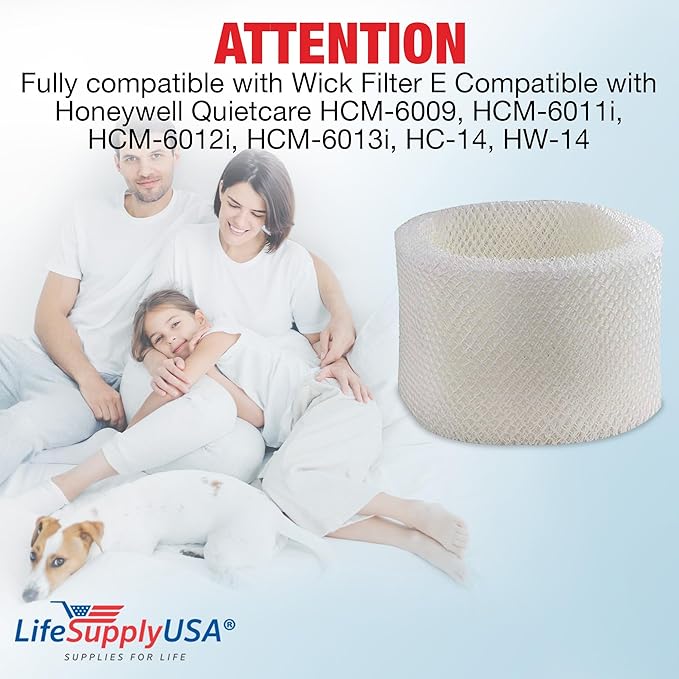 LifeSupplyUSA Humidifier Filter Replacement Wick Filter E Compatible with Honeywell Quietcare HCM-6009, HCM-6011i, HCM-6012i, HCM-6013i, HC-14, HW-14 (3-Pack)