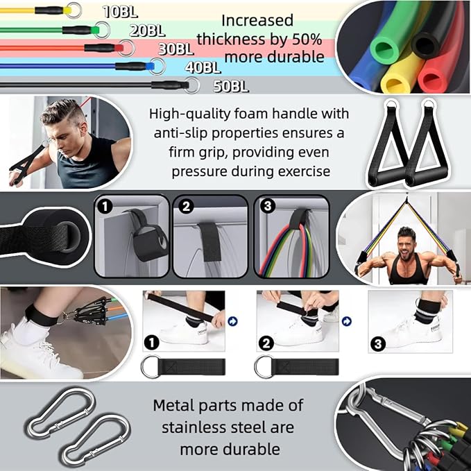 Exercise Bands Resistance Bands Set,Resistance Bands for Physical Therapy,Exercise Bands with Handles,Workout Bands Resistance for Women & Men(150 LBS)-FlexoryFit