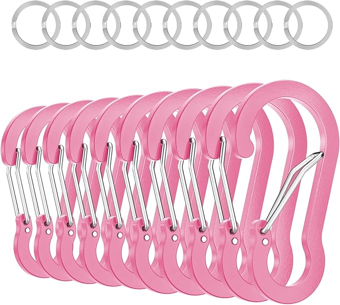 sprookber 3.2 Inch Aluminum Carabiner Clips D Ring, Caribeaner Spring Snap Hook with Keychain for Camping, Hiking, Gym & Outdoor Gear, Set of 10
