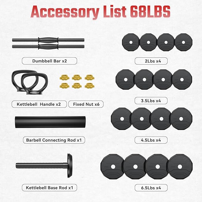 FEIERDUN Adjustable Dumbbells, 40/48/68/88lbs Free Weight Set with 4 Modes, Used as Barbell, Kettlebells, Push up Stand, Fitness Exercises for Home Gym Suitable Men/Women-FlexoryFit