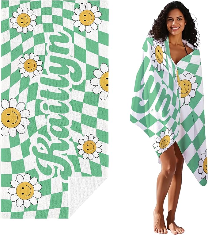 JML Personalized Beach Towel with Name, Custom Flower Beach Towel, Customized Microfiber Pool Towel, Quick Dry & Absorbent Swim Towel for Adult,Anniversary, Birthday, Summer Holiday,Vacation-FlexoryFit