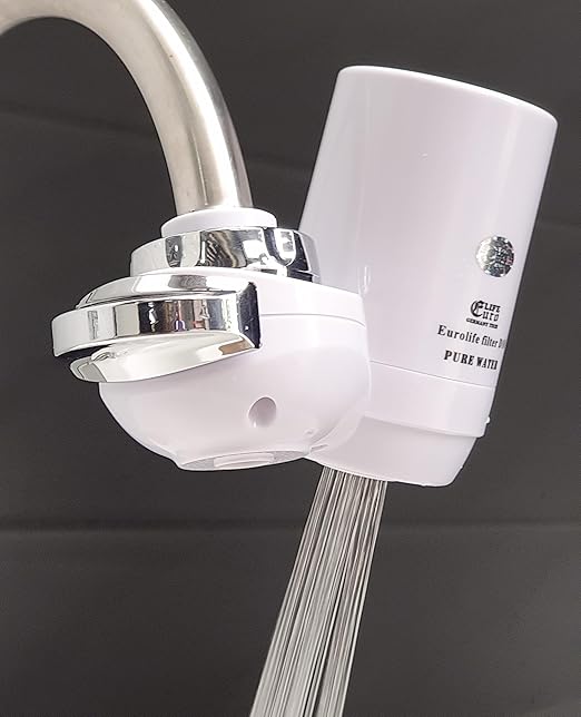 Faucet Mount Water Filtration System, BPA-Free Faucet Water Purifier for Sink, Filter Replaces 400 Gallon Water, Lasts Six Months, Includes 1 System/1 Filter, White