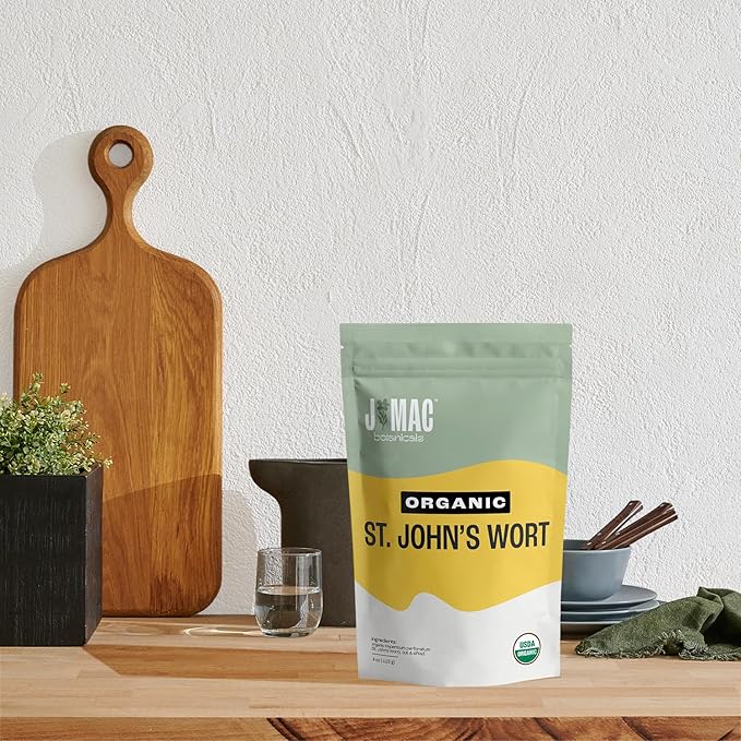 J Mac Botanicals, Organic St John's Wort herb (4 oz) loose leaf St. Johns Wort tea-FlexoryFit