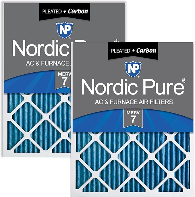 Nordic Pure 16x20x1 (15 1/2 x 19 1/2 x 3/4) Pleated Air Filters MERV 7 Plus Carbon 2 Pack