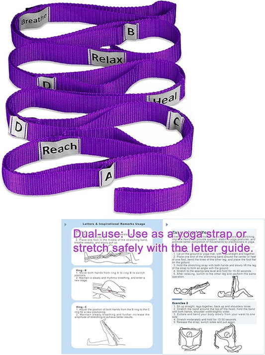 Stretching Strap Yoga Strap with 10 Loops, Non-Elastic Stretch Band for Physical Therapy, Flexibility, Exercise, Pilates, Dance & Gymnastics Workout-FlexoryFit