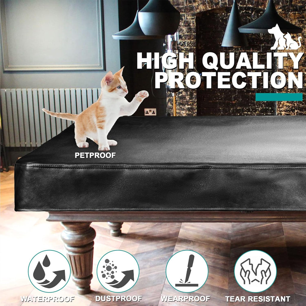 Heavy Duty Leatherette Billiard Pool Table Cover,Waterproof&Tearproof Cover for Pool Table,7/8/9 Foot Fitted(8FT/Balck)