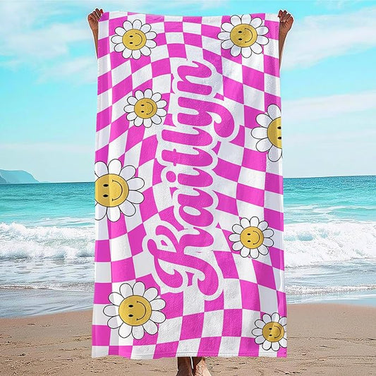 JML Personalized Beach Towel with Name, Custom Flower Beach Towel, Customized Microfiber Pool Towel, Quick Dry & Absorbent Swim Towel for Adult,Anniversary, Birthday, Summer Holiday,Vacation-FlexoryFit