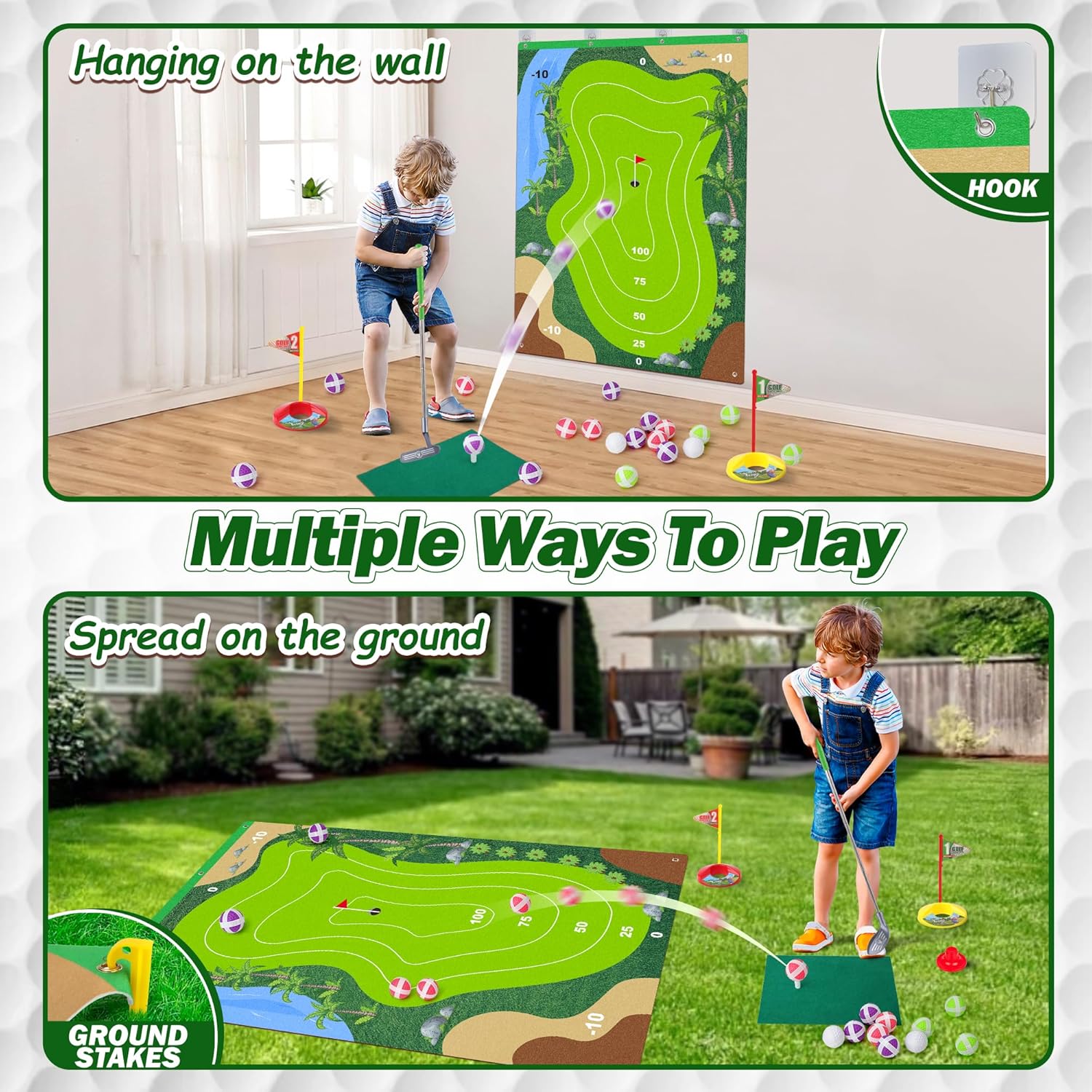 Liberry Kids Golf Set for 3 4 5 6 7 Years Old Boys Girls, Golf Chipping Game with Golf Mat, Sticky Balls, Storage Bag, Retractable Golf Clubs Indoor Outdoor Sports Toy Gift Toss Game(Grey)