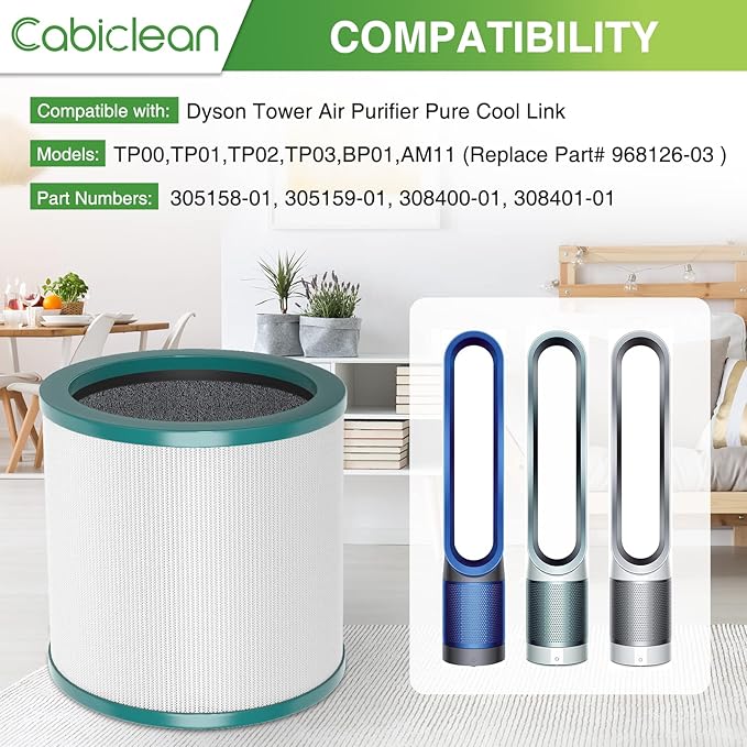 TP01 HEPA Filter Replacement Compatible Only with Dyson Tower Purifier Pure Cool Link TP01, TP02, TP03, AM11, BP01 Models, Replace Part 968126-03 – NOT for HP or DP Series (2 Pack)