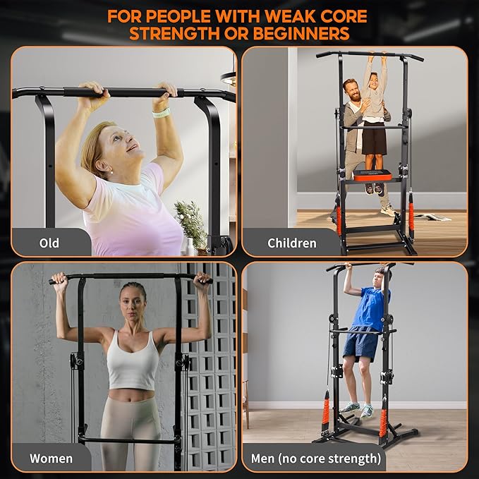 ONETWOFIT Power Tower Pull Up Bar Station Assistive Trainer, Multi-Function Adjustable Height Dip Station for Home Gym Workout, Strength Training Fitness Equipment, Pull Up Stand 360LBS