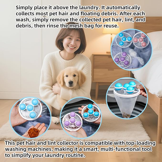 Pet Hair Remover for Laundry, 2025 Upgraded Pet Hair Remover for Laundry Hair Filter Bag Lint Catcher for Washing Machine Cat and Dog Hair Washing Machine Catcher 6 Pcs (Blue)