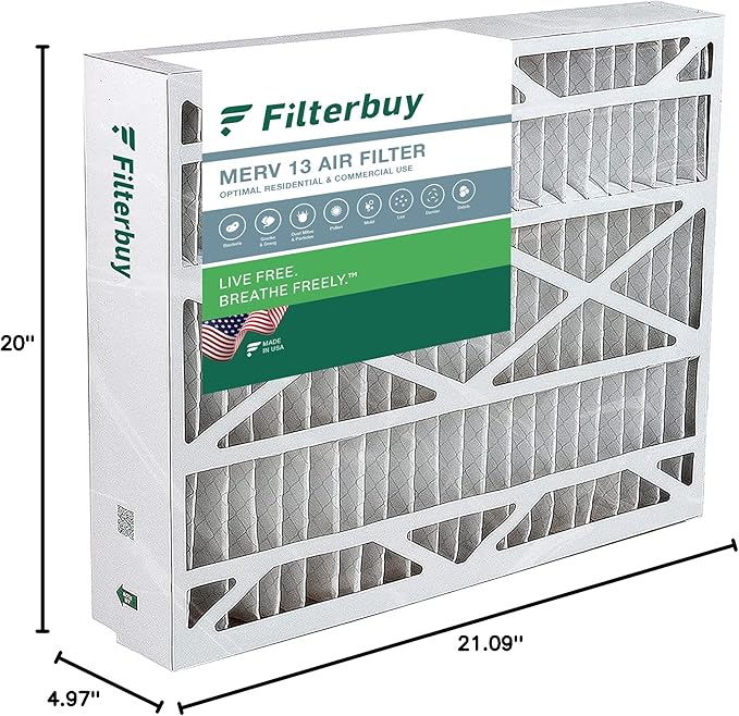 Filterbuy 21x21.5x5 Air Filter MERV 13 Optimal Defense (1-Pack), Pleated HVAC AC Furnace Air Filters Replacement for Trane Perfect Fit & American Standard (Actual Size: 20.00 x 21.09 x 4.97 Inches)
